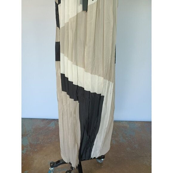 Tibi Revolve Maritime Border Midi Dress Size 0 NWT Ecru Multi Pleated Silk - Picture 12 of 16